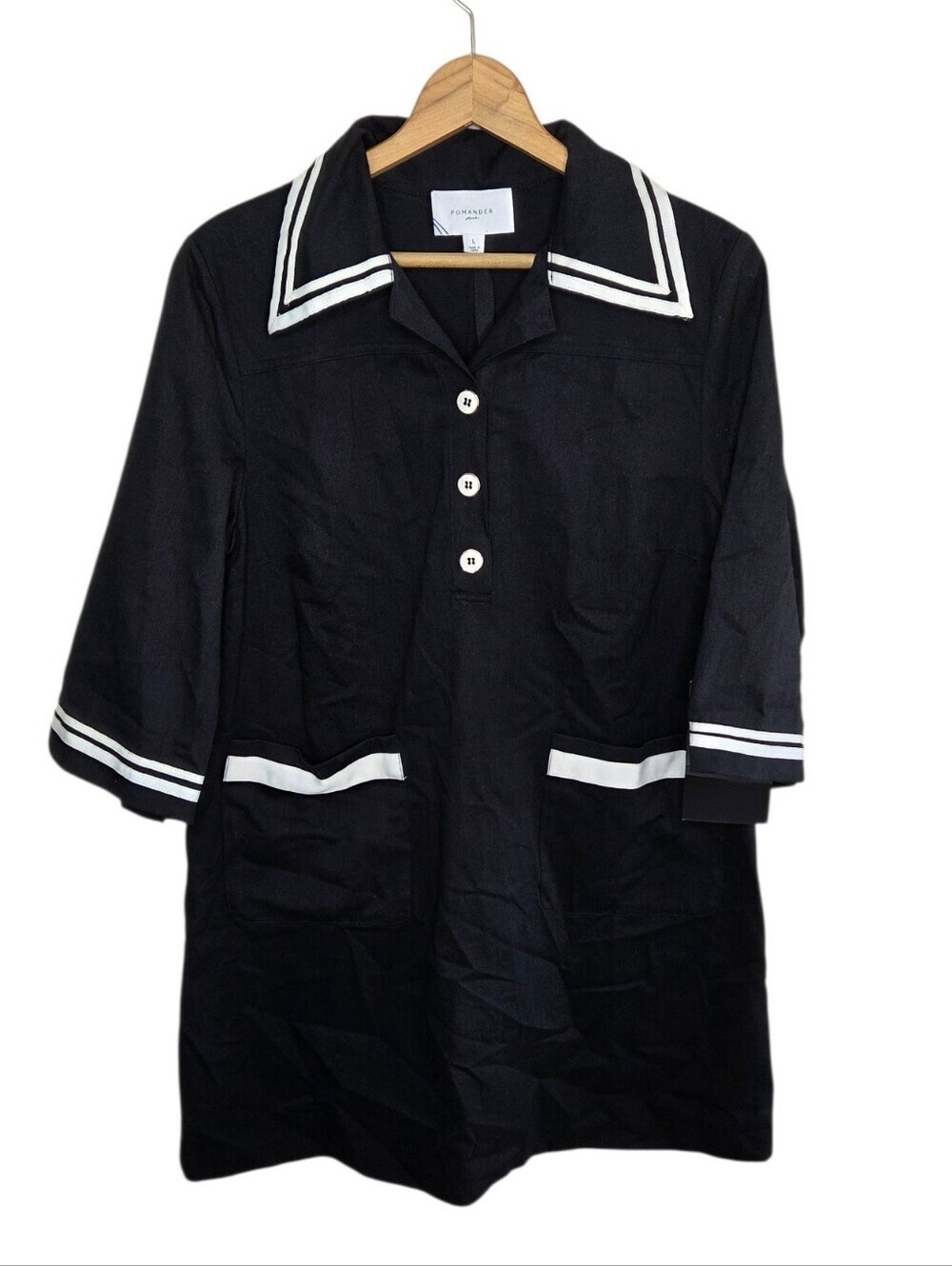 Pomander Place Tuckernuck Jet Black Hart Shirt Dress White Trim Size Large NEW